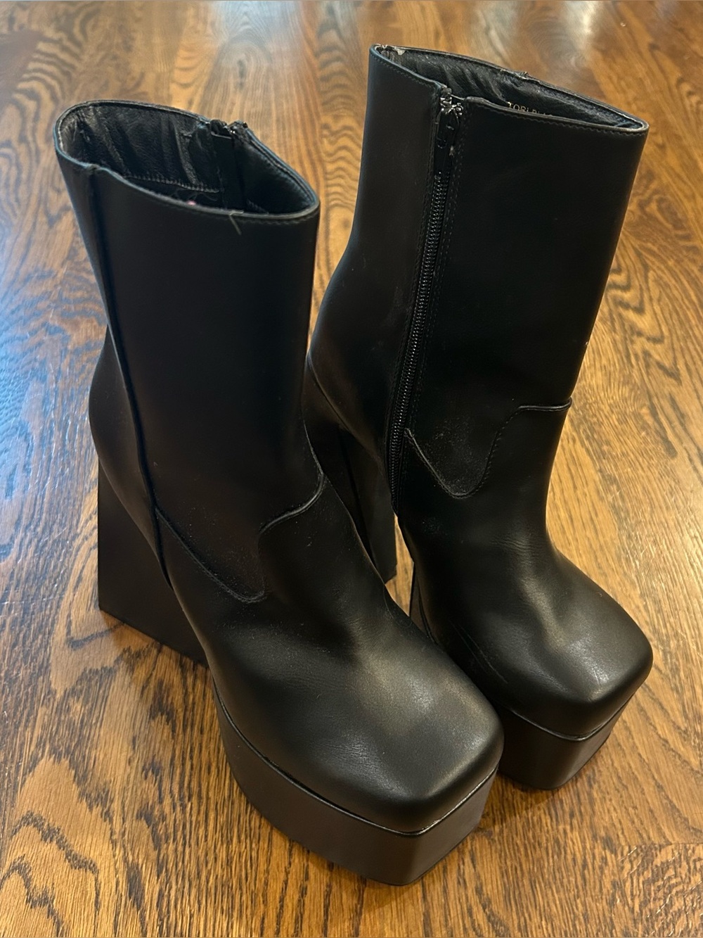 Black Platform Heeled Boots - Women's High Block Heel